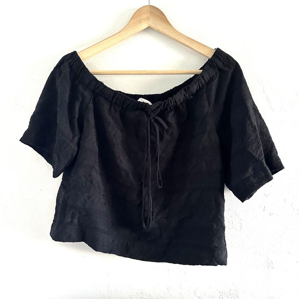 ALC Off the Shoulder Blouse Top Shirt Size 8 Black Short Sleeve Cotton A.L.C.